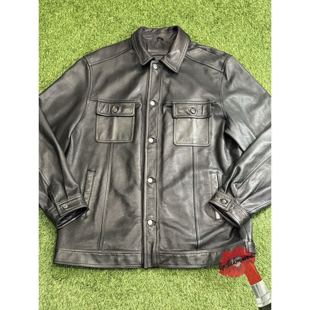 Jordan Two3 Leather Jacket Mens XL XLT Black Button Up Coat Rare
